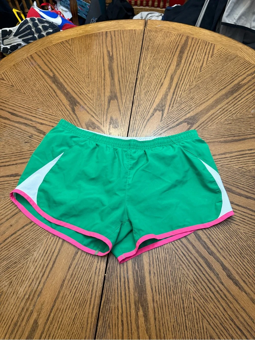 Nike Green Athletic Shorts with Pink Trim